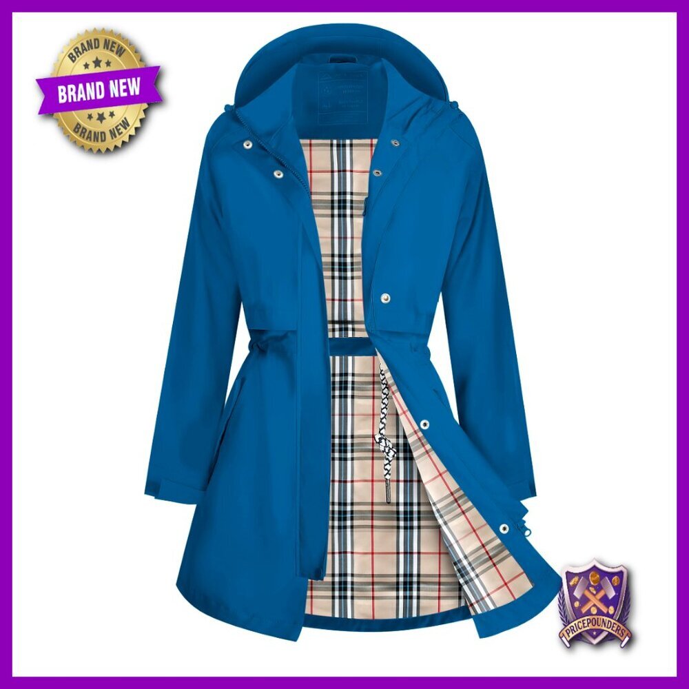 Waterproof Raincoat Trench Coat Windbreaker Hooded Breathable Midi Length Jacket